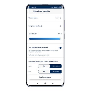 Zrzut z aplikacji Blueair - ustawienia